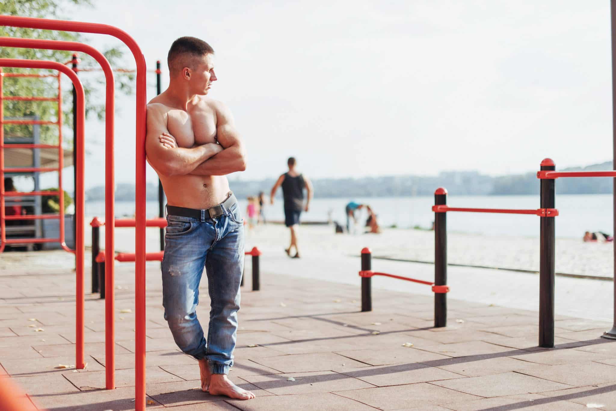 Strong young athlete engaged on the playground